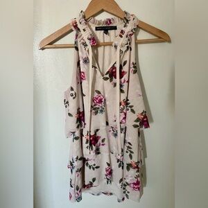 White House Black Market Ivory Floral Tiered Ruffle Tank Top Size XS Mesh Fabric